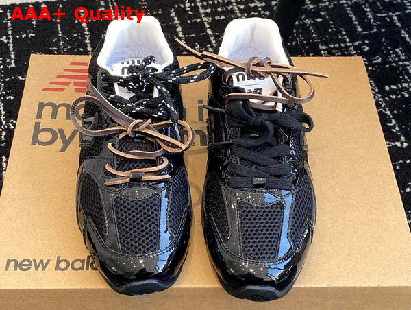 Miu Miu New Balance x Miu Miu 530 SL Patent Leather and Mesh Sneakers in Black 5E165E Replica