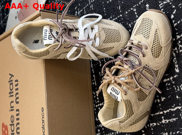 Miu Miu New Balance x Miu Miu 530 SL Suede and Mesh Sneakers in Butter Yellow 5E165E Replica
