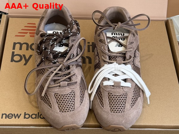 Miu Miu New Balance x Miu Miu 530 SL Suede and Mesh Sneakers in Hazelnut 5E165E Replica