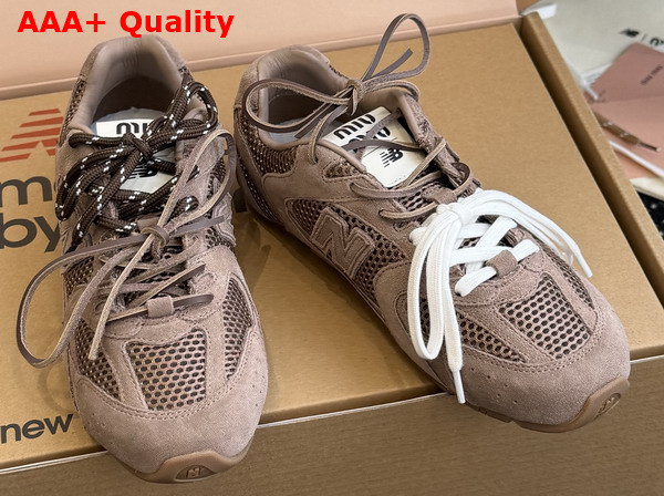 Miu Miu New Balance x Miu Miu 530 SL Suede and Mesh Sneakers in Hazelnut 5E165E Replica