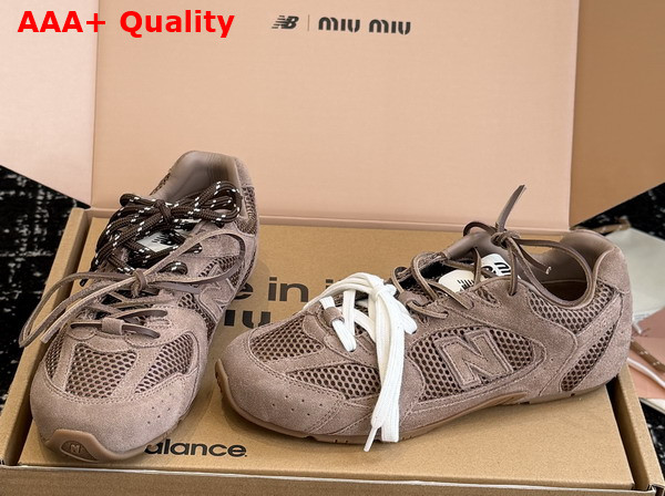 Miu Miu New Balance x Miu Miu 530 SL Suede and Mesh Sneakers in Hazelnut 5E165E Replica