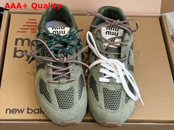 Miu Miu New Balance x Miu Miu 530 SL Suede and Mesh Sneakers in Sage Green 5E165E Replica