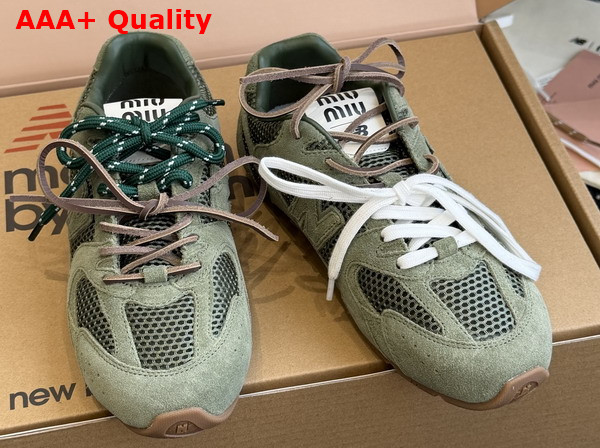 Miu Miu New Balance x Miu Miu 530 SL Suede and Mesh Sneakers in Sage Green 5E165E Replica