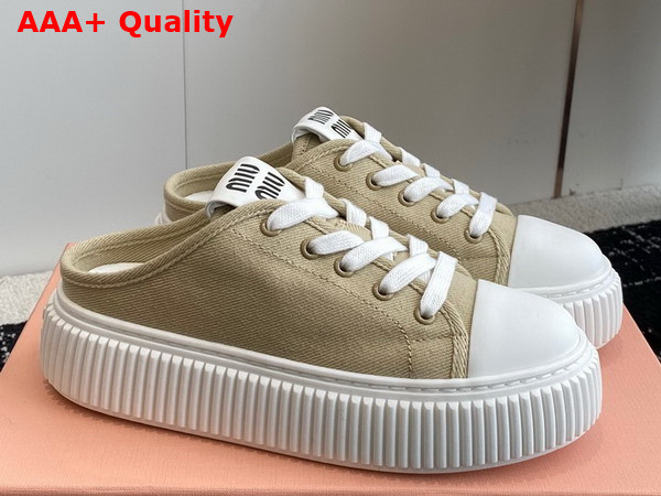 Miu Miu Open Back Denim Sneaker in Beige Replica