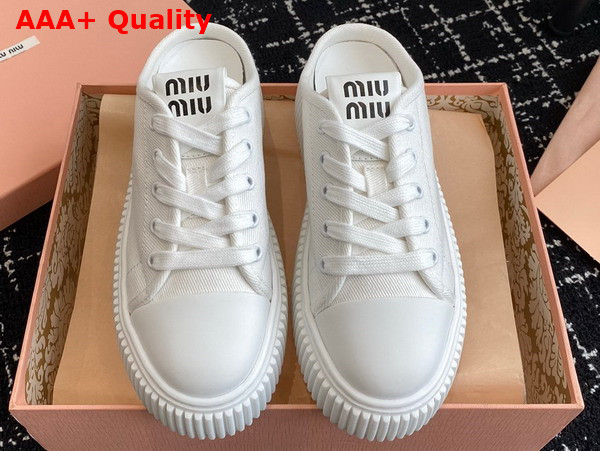 Miu Miu Open Back Denim Sneaker in White Replica