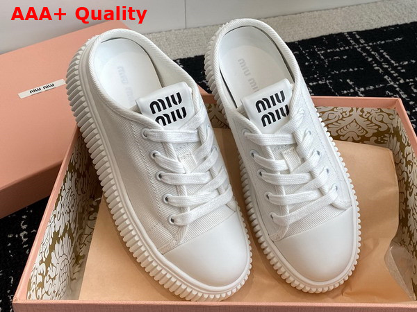 Miu Miu Open Back Denim Sneaker in White Replica
