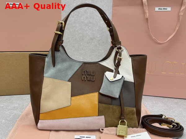 Miu Miu Patchwork Leather Handbag in Oak 5BA304 Replica