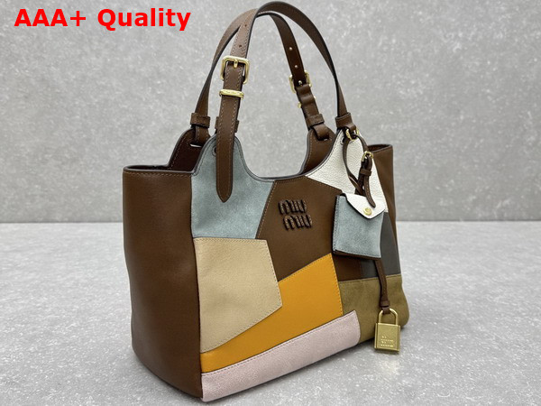 Miu Miu Patchwork Leather Handbag in Oak 5BA304 Replica