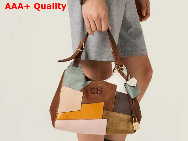 Miu Miu Patchwork Leather Handbag in Oak 5BA304 Replica