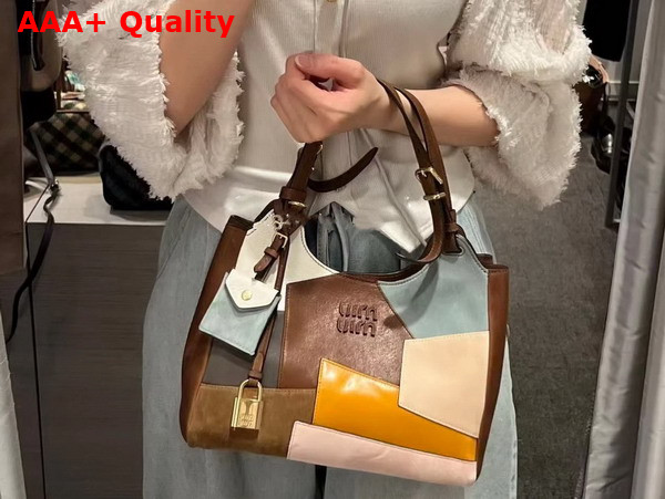 Miu Miu Patchwork Leather Handbag in Oak 5BA304 Replica