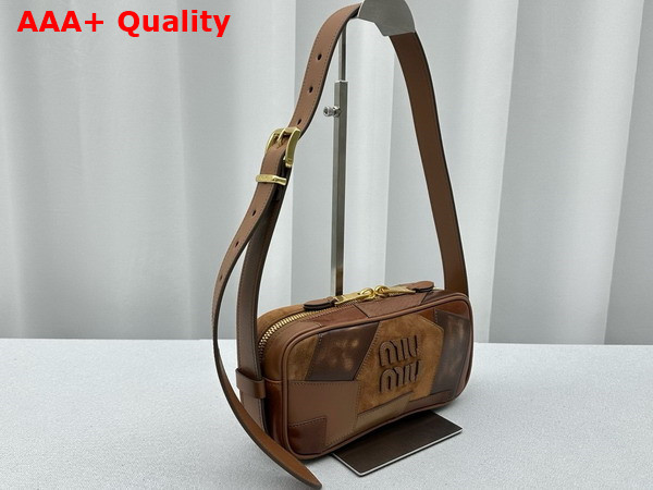 Miu Miu Patchwork Leather Shoulder Bag in Cognac 5BC158 Replica