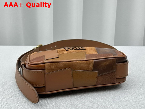Miu Miu Patchwork Leather Shoulder Bag in Cognac 5BC158 Replica