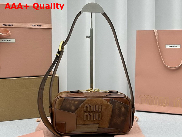 Miu Miu Patchwork Leather Shoulder Bag in Cognac 5BC158 Replica