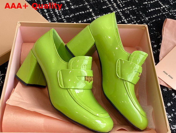 Miu Miu Patent Leather Penny Loafers in Fern Green Replica