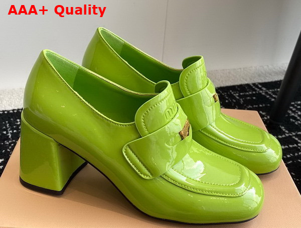 Miu Miu Patent Leather Penny Loafers in Fern Green Replica