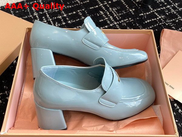 Miu Miu Patent Leather Penny Loafers in Light Blue Replica