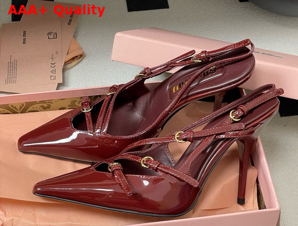 Miu Miu Patent Leather Slingbacks with Buckles in Crimson 5I013E Replica