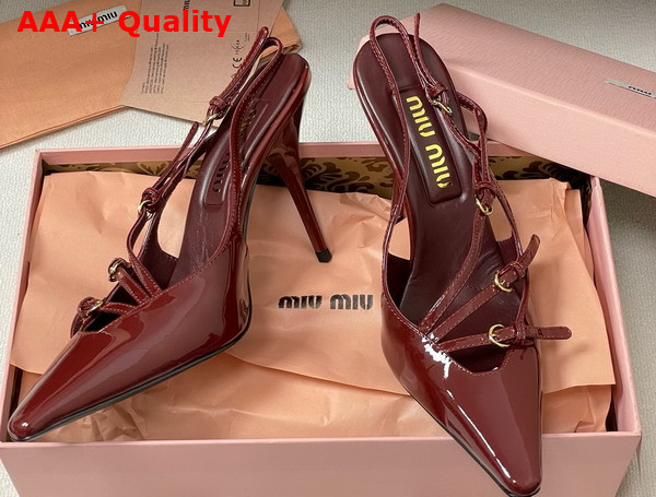 Miu Miu Patent Leather Slingbacks with Buckles in Crimson 5I013E Replica