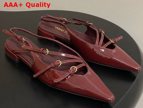 Miu Miu Patent Leather Slingbacks with Buckles in Crimson 5I013E Replica