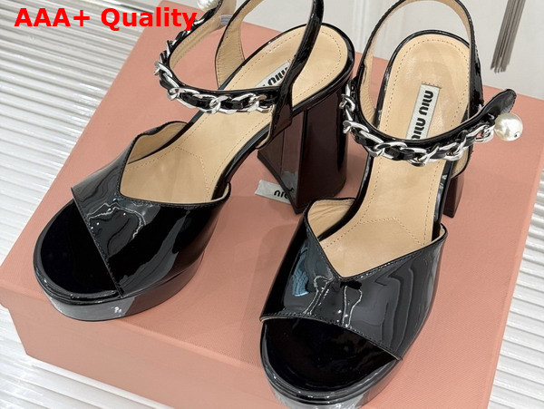 Miu Miu Platform Sandal in Black Patent Leather Replica
