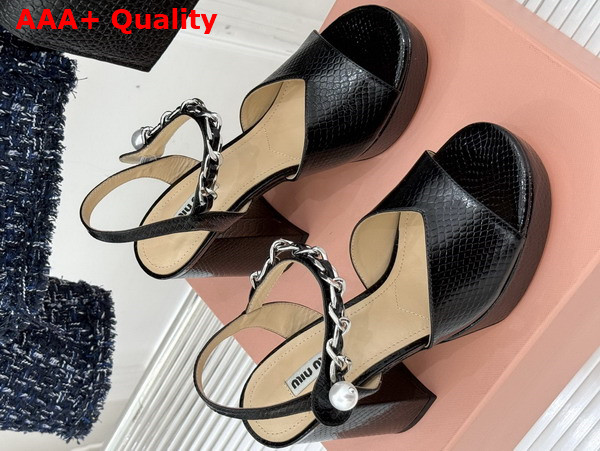 Miu Miu Platform Sandal in Black Python Leather Replica