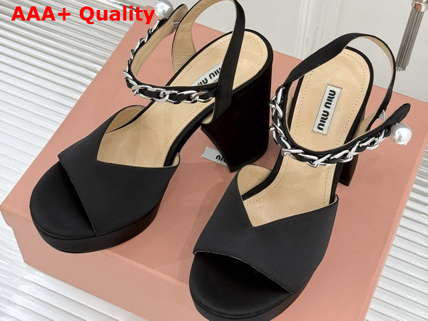 Miu Miu Platform Sandal in Black Satin Replica
