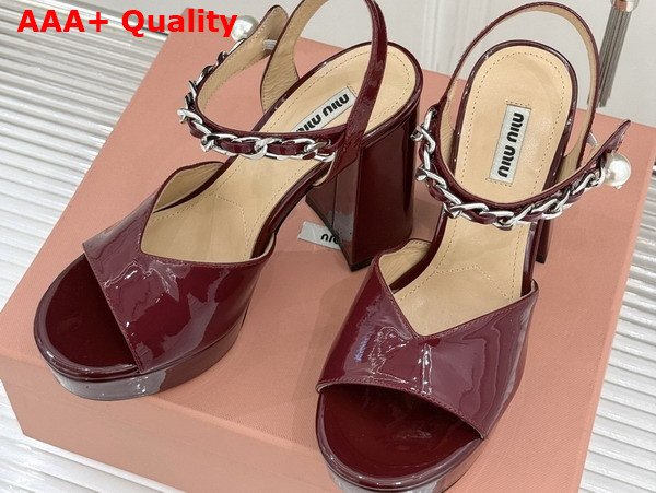 Miu Miu Platform Sandal in Dark Red Patent Leather Replica