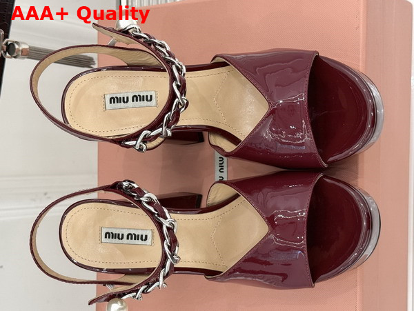 Miu Miu Platform Sandal in Dark Red Patent Leather Replica