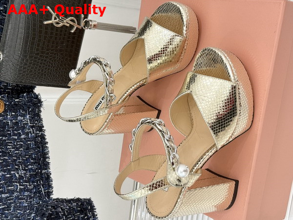 Miu Miu Platform Sandal in Gold Python Leather Replica