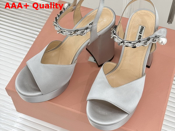 Miu Miu Platform Sandal in Light Grey Satin Replica