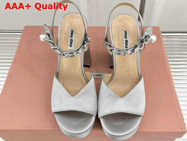 Miu Miu Platform Sandal in Light Grey Satin Replica