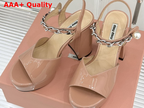 Miu Miu Platform Sandal in Nude Patent Leather Replica