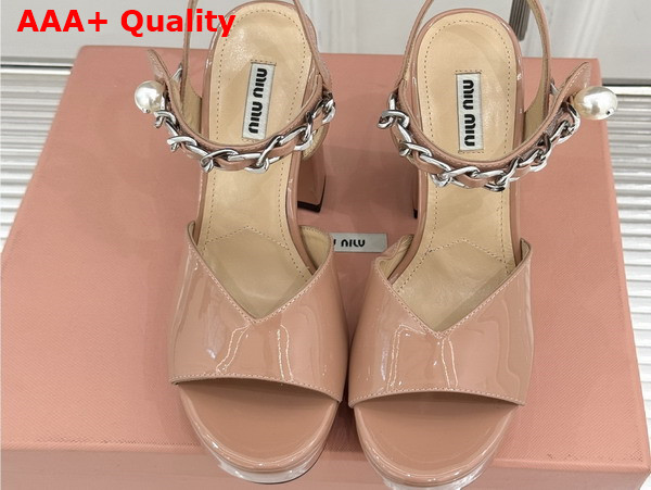 Miu Miu Platform Sandal in Nude Patent Leather Replica