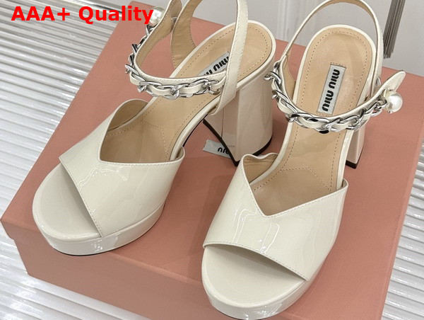 Miu Miu Platform Sandal in White Patent Leather Replica