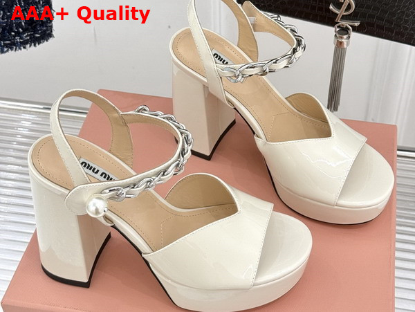 Miu Miu Platform Sandal in White Patent Leather Replica
