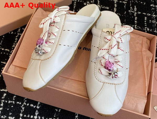 Miu Miu Plume Leather Mules in White 5E467E Replica