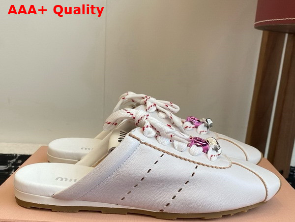 Miu Miu Plume Leather Mules in White 5E467E Replica