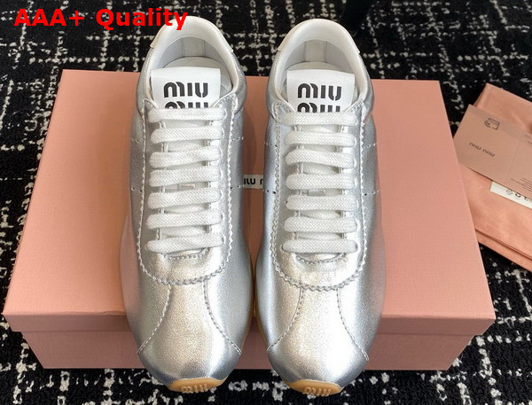 Miu Miu Plume Mordore Calfskin Sneakers in Silver 5E114E Replica