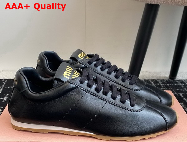 Miu Miu Plume Nappa Leather Sneakers in Black 5E114E Replica