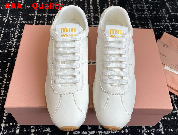 Miu Miu Plume Nappa Leather Sneakers in Ivory 5E114E Replica