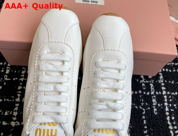 Miu Miu Plume Nappa Leather Sneakers in Ivory 5E114E Replica