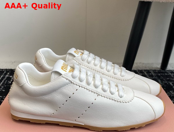 Miu Miu Plume Nappa Leather Sneakers in Ivory 5E114E Replica