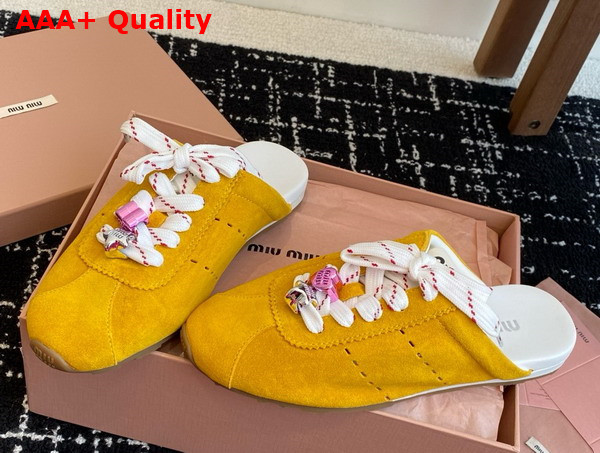 Miu Miu Plume Suede Mules in Yellow 5E467E Replica