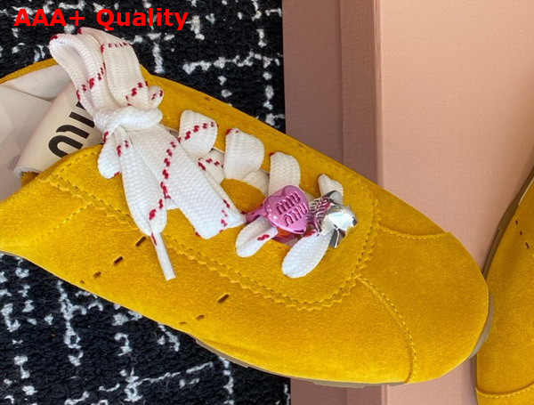 Miu Miu Plume Suede Mules in Yellow 5E467E Replica