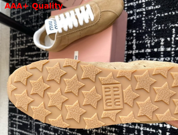 Miu Miu Plume Suede Sneakers in Desert Beige 5E114E Replica