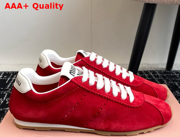 Miu Miu Plume Suede Sneakers in Scarlet 5E114E Replica