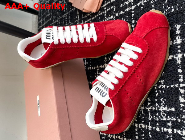 Miu Miu Plume Suede Sneakers in Scarlet 5E114E Replica