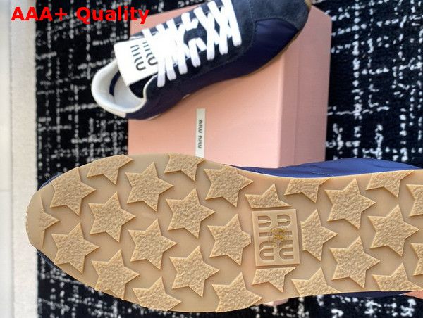 Miu Miu Plume Technical Fabric and Suede Sneakers in Blue 5E114E Replica