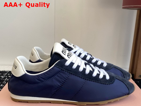 Miu Miu Plume Technical Fabric and Suede Sneakers in Blue 5E114E Replica