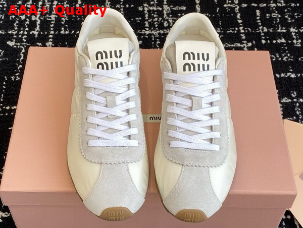 Miu Miu Plume Technical Fabric and Suede Sneakers in White 5E114E Replica